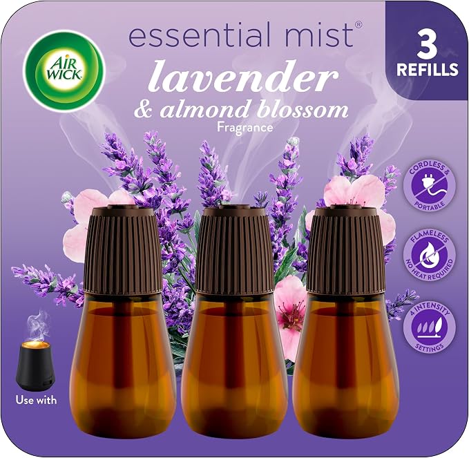 Air Wick Essential Mist Refill, Essential Oils Diffuser, Lavender and Almond Blossom, 3 ct, Air Freshener, Aroma diffuser