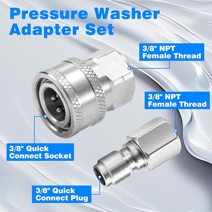 3/8 Inch NPT Pressure Washer Adapter Set, Quick Connector 12-Piece | Stainless Steel Female Thread Quick Connect Hose Fittings, 5000 PSI, Internal Thread Quick Connector Kit