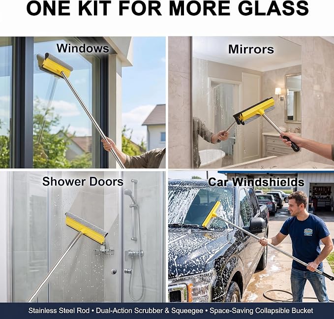 Car Wash Kit with 10 L Bucket, 56-Inch Windshield Squeegee | Squeegee & 10L Bucket