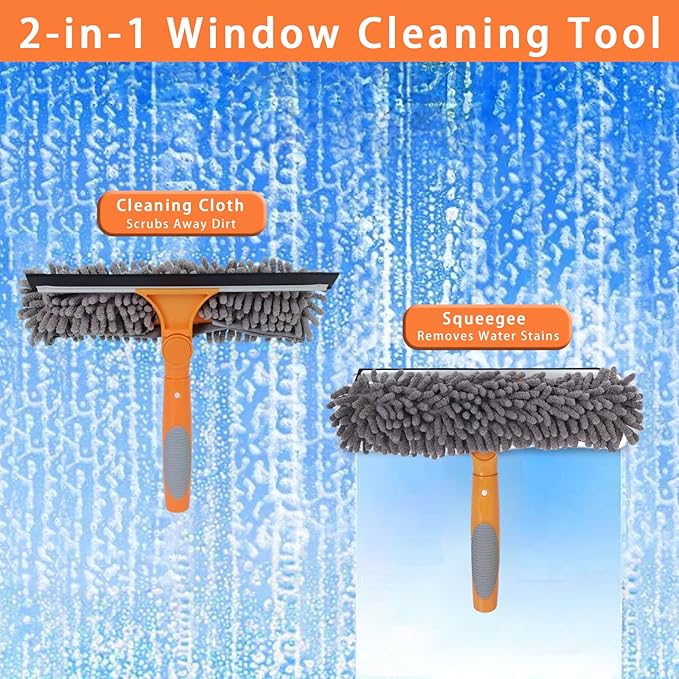 13 FT Gutter Cleaning Tools with 10-Section Extension Pole, Gutter Cleaning Brush, Silicone Squeegee & Window Washer for Gutters, High Windows, Glass & Cars