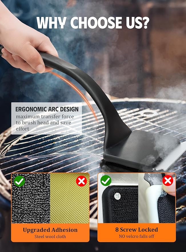 MEKER Grill Brush Bristle Replacement Pad, Ultra Safe Cleaning, Grill Cleaner Pad, Grill Brush Replacement Pad, 4 PCS