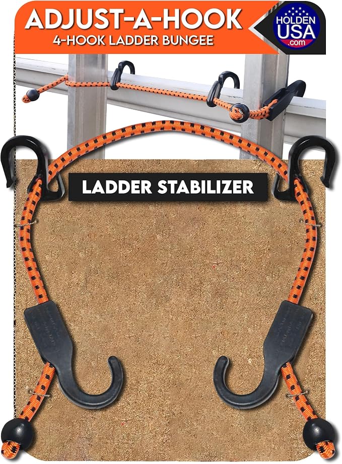 Holden USA - Adjust-A-Hook Ladder Bungee - Ladder Stabilizer Hook – Secure Ladder Safety Support for Roofs, Gutters, and Painting Prep – Durable Ladder Hook Attachment for Roofing and Gutter Work
