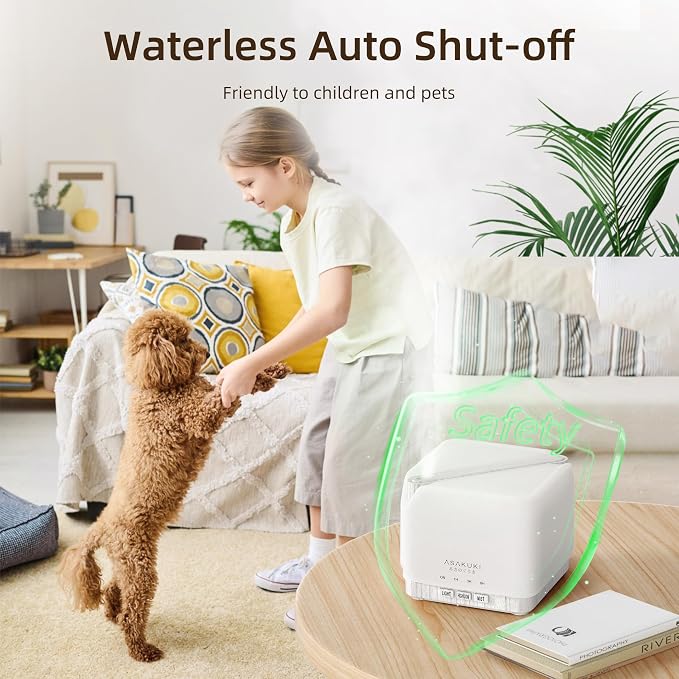 ASAKUKI Essential Oil Diffuser for Home Large 700 ml Humidifier | Automatic Shut-Off, Quiet Aromatherapy Diffuser with 7 LED Lights for Living Room, Kitchen, Bedroom, Hotel - White