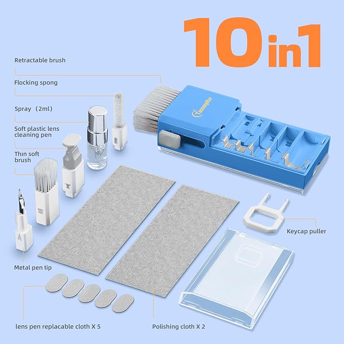 Keyboard Cleaning Kit, All-in-One Laptop & Computer Screen Cleaner, SkyBlue | Multi-function Electronic Cleaner, Soft Bristle Brush, Computer Screen-safe Spray, Compact, for MacBook, iPad, iPhone, earbud