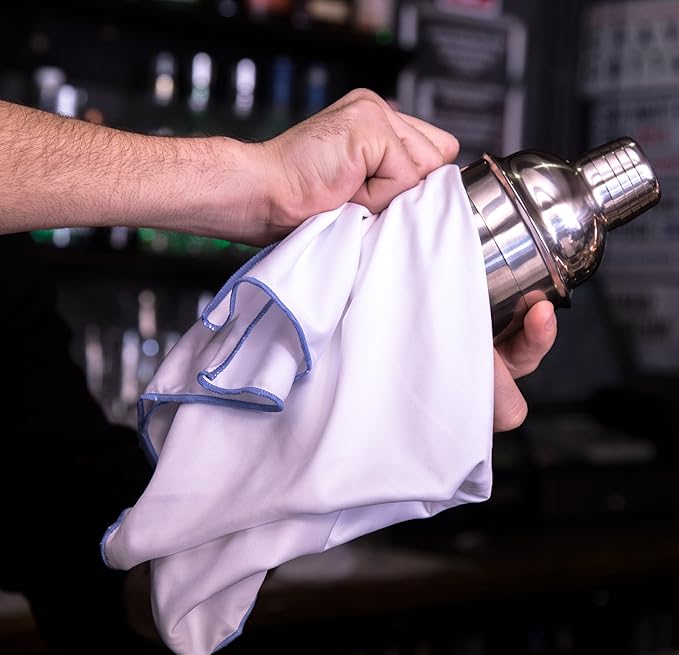 Trendy Bartender Toast to Perfection Microfiber Commercial Grade Glass Polishing Lint-Free Cloth for Spotless Shine and a Residue-Free Finish - 30x30 inch - White