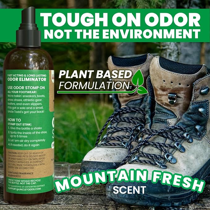 Uncle Todd's Shoe Deodorizer Spray 8oz - Proven & Powerful Enzyme Formula Spray for Shoe Odor Elimination in All Footwear (Mountain Fresh)