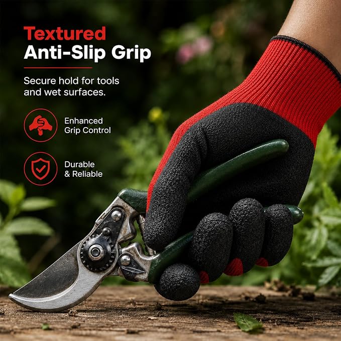 4 Pairs Grey Gardening Gloves for Men & Women, Foam Dipped Latex Work Gloves with Anti-Slip Grip, Breathable Lightweight Garden Gloves for DIY, Yard Work & Household Tasks
