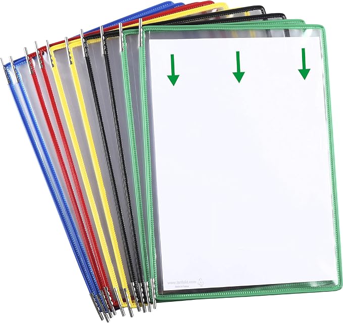 Tarifold Magnetic Wall Mount Reference System, 10 Pockets, Assorted Colors | 10 double-sided PVC pockets hold 20 letter-size sheets, magnetic mounting plate, snap-on index tabs, easy to install