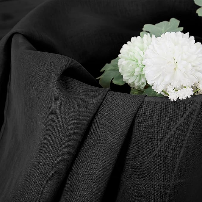 Tollpiz Sheer Curtains Linen Textured Living Room Curtain Sheers Light Filtering Rod Pocket Voile Curtains for Bedroom, 42 x 63 inches Long, Black, Set of 2 Panels