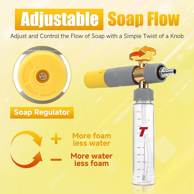 Tool Daily Foam Cannon, Small Foam Cannon for Pressure Washer | 5 Power Washer Nozzle Tips, 1/4 Inch Quick Connect