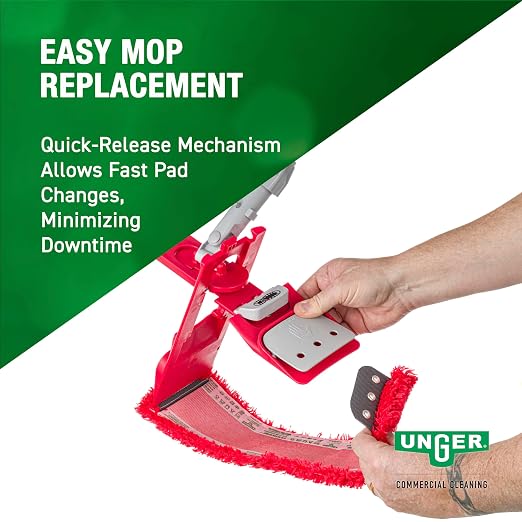Unger Restroom Complete Mop Pack, Microfiber Pad & EZ Holder | SMCMR SmartColor system; microfiber flat pad for hygienic restroom cleaning; EZ holder included