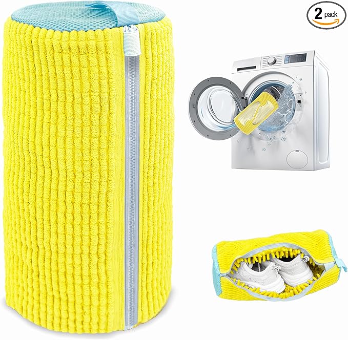 Shoe Washing Machine Bag,Laundry Shoe Bag for Washer and Dryer,Reusable Shoe Cleaning Bag for Sneakers,Tennis Shoes,With Self-locking Zipper, Microfiber Inside,Include Shoe Bag (Lite Yellow - 1 Pack)