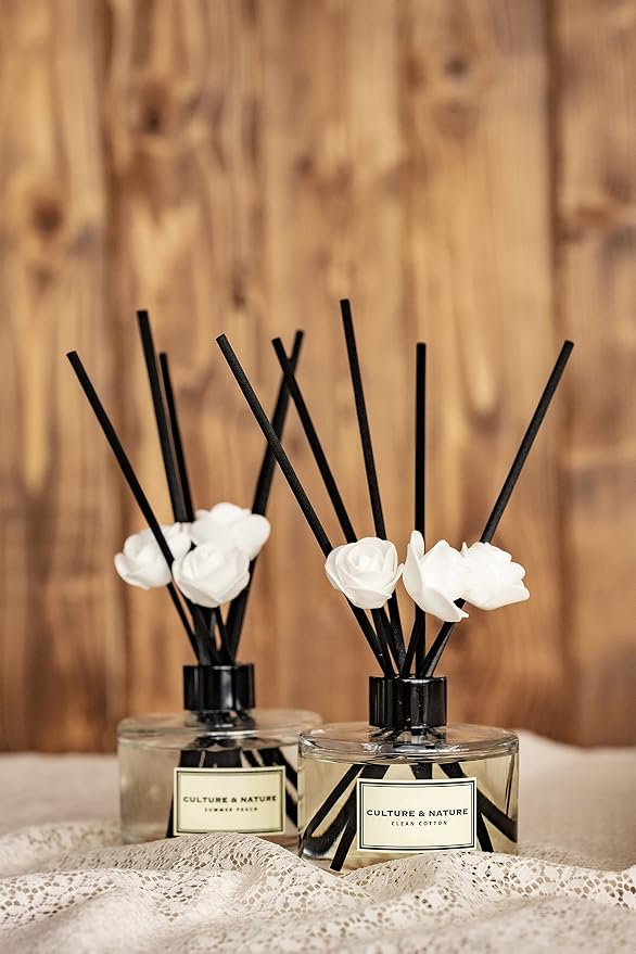 CULTURE & NATURE Reed Diffuser Set 6.7oz (200ml) Magnolia Scented Diffuser with Sticks Home Fragrance Reed Diffuser for Bathroom Shelf Decor