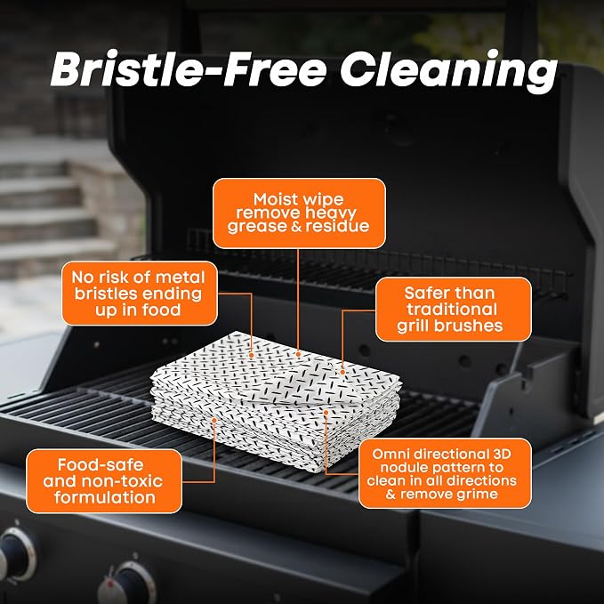 Proud Grill Q-Swiper Easy-Clean Moist, Tough BBQ Grill Cleaning Wipes, 40ct | Bristle-Free BBQ Cleaner, Heavy-Duty Thick Degreaser Wipes, Grease & Grime Remover for Outdoor Barbecue Grills, Disposable
