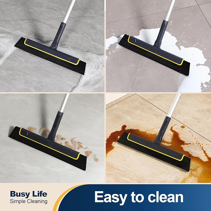 Yocada Floor Squeegee Broom EVA Foam Blade Aluminum Pole | Shower Bathroom Kitchen Home Tile Pet Hair Fur Floor Marble Glass Window Water Foam Cleaning Anti Static