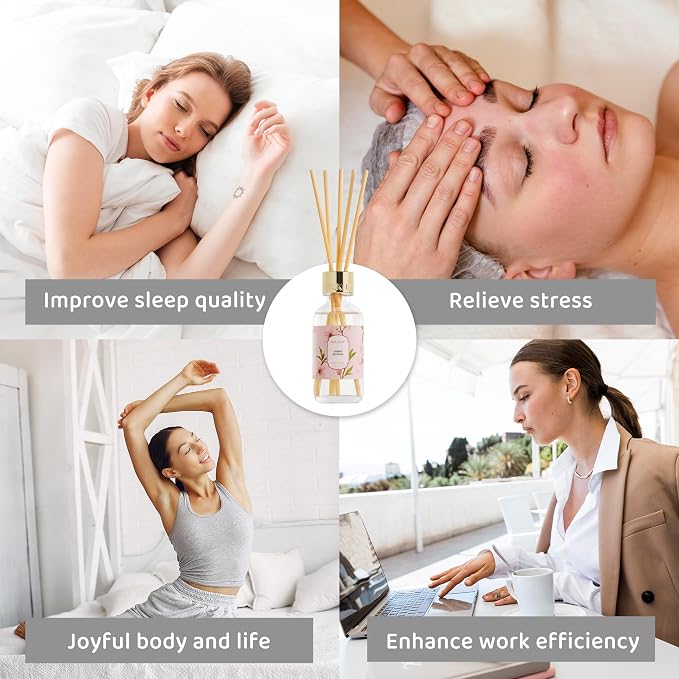Reed Diffuser Oil Set with Reed Sticks,Jasmine Lily Aromatherapy Oil Scent Diffuser for Home Office Bathroom Decoration Perfume and Gifts 3.38 oz/100ml