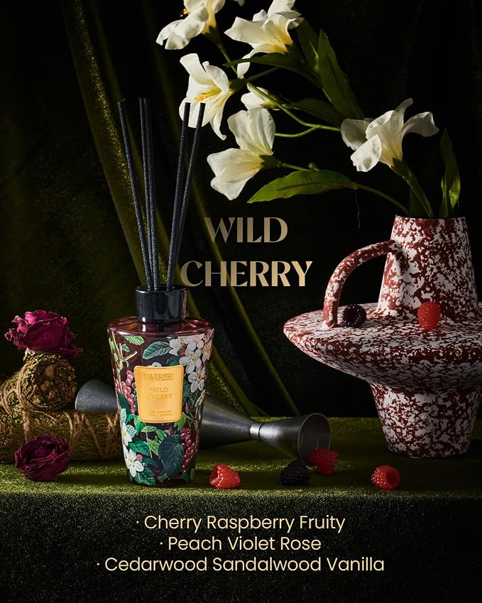 M&SENSE Reed Diffuser Set, Wild Cherry, 8.79 oz Natural Essential Oil | Non-Toxic Organic, Long-Lasting Fragrance, Ideal for Living Room, Bedroom, Gifts for Women