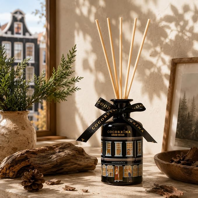 Reed Diffuser - Cedar Wood 6.76 fl oz Reed Diffuser with 8 Sticks Home Fragrance Bathroom Decor (Festive House Collection)