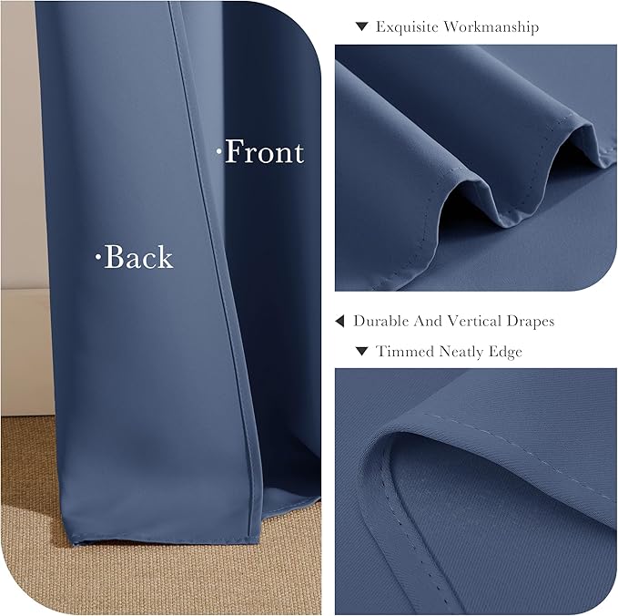 PONY DANCE Room Darkening Curtains - Grommet Top Light Block Drapery Window Shade Privacy Protect for Bathroom/Living Room/Kitchen, W 42 x L 45, Blue Haze, 2 Pcs