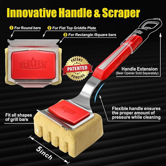 GRILLART Grill Brush Bristle Free, Replaceable BBQ Cleaning Pad (No Handle), Safe Replacement Cleaning Pad/Head for Cast Iron/Stainless Steel Grates - Deep-Reach | Safe Refill Replacement Head for All Grates, Safe No Wire, Durable Heat-Resistant, Effec...