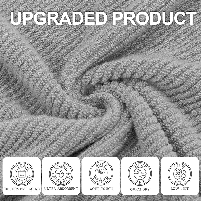VOOVA & MOVAS Grey Bath Towels, Large 30" x 56" - 100% Cotton | Quick Dry | Light Weight | Thick | Soft | Absorbent, Bath Towels Set for Bathroom, Luxury Shower Towel, Towel Gift Set, Gray