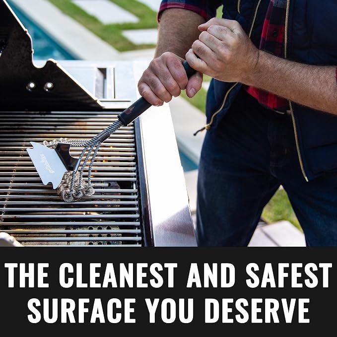 Grill Brush for Outdoor Grill - Safe Bristle Free BBQ Brush with Built-in Scraper – The Perfect Grilling Accessory for Cleaner Grilling | Safe Grill Cleaner | No Bristles | Easily Cleans Between the Grates