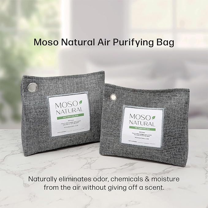 Moso Natural Air Purifying Bag 600g (3 Pack) Premium Bamboo Charcoal Odor Absorber | Pet Odor Eliminator for Home | Room Deodorizer for Large Spaces, Bedroom, Kitchen, Basement | Charcoal Bags