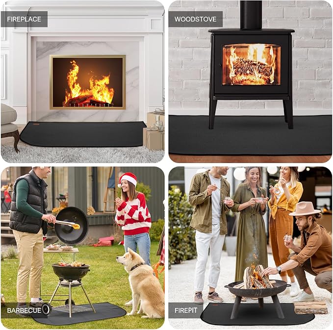 INNO STAGE Fireplace Rugs Blanket Fire Resistant 28 X 47 X 0.04 Inch | D Shape, Fire-proof Hearth Mat Carpet, Protector in Front of Stove, Decks, Indoor, Outdoor, Fire Pit, Grill&Floor