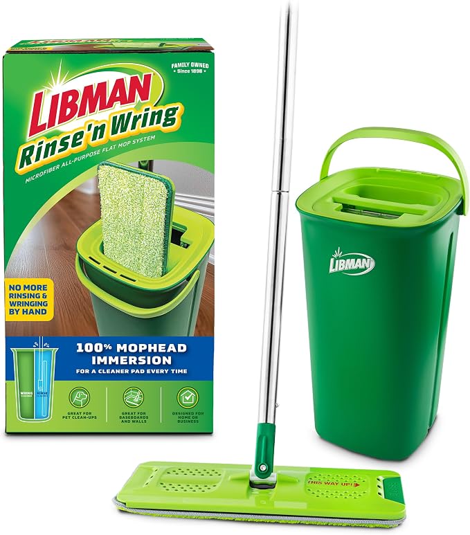 Libman Rinse 'n Wring Mop and Bucket System | Microfiber Floor Mop | Hardwood Floor Cleaner | Wet & Dry Mop | Clean & Dirty Water Chambers | Power Blades | 1 Total Microfiber Pad