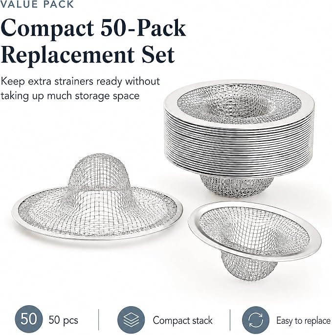 Kingrol 50 Pack 2-3/4 Inch Stainless Steel Sink Strainers, Small Mesh Drain Strainer Baskets for Kitchen Sink, Bathroom Sink, Bathtub, Laundry, Floor Drain and Utility Sink