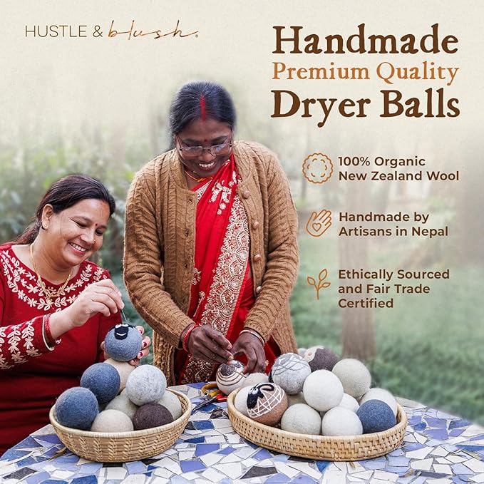 Fluff Ewes Wool Dryer Balls 3 Pack Premium New Zealand Wool Laundry Balls for Dryer, No Static Dryer Balls Laundry Reusable Cute, XL Wool Dryer Balls Cute, Baby Dryer Balls for Dryers - Marble