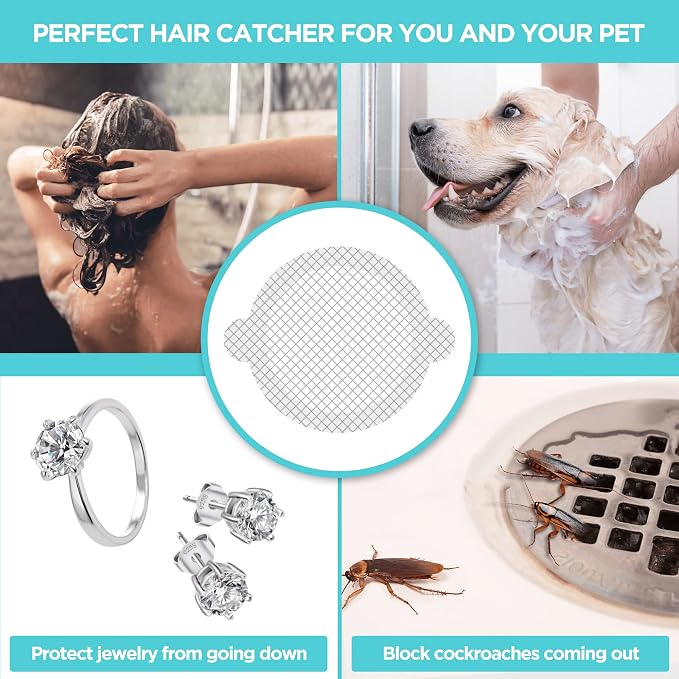 50 Pack Disposable Shower Drain Hair Catcher Mesh Stickers - Peel & Stick Drain Strainers to Prevent Clogs, Strong Waterproof Adhesive, Mess-Free Disposable Drain Covers for Shower & Bathtub
