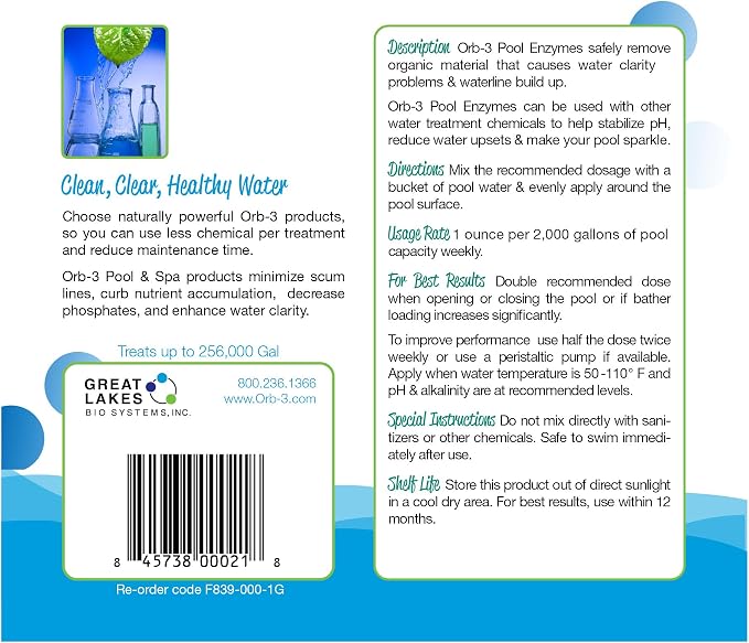 Orb-3 F839-000-1G Pool Enzymes Jug, 1-Gallon