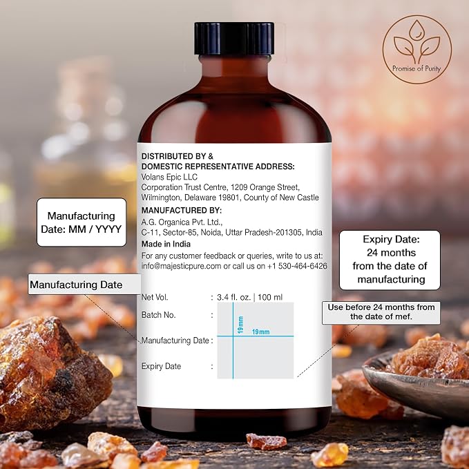 Majestic Pure Frankincense Essential Oil for Diffuser - 3.4 Fl Oz | 100% Pure & Natural Essentials Oils for Relaxing Tense Mood, Eliminating Odor, Creating Peaceful Atmosphere for Sleep & Work