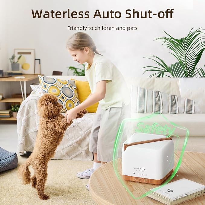 ASAKUKI Essential Oil Diffuser for Home Large 700 ml Humidifier | Automatic Shut-Off, Scent Aromatherapy Diffuser with 7 LED Lights for Living Room, Kitchen, Bedroom, Hotel - Yellow