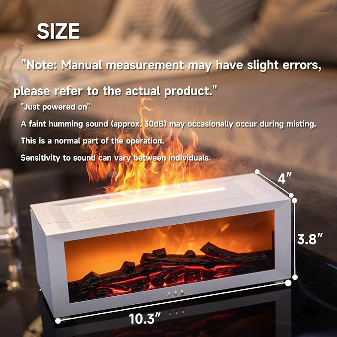 TMEHM Fireplace Flame Essential Oil Diffuser Humidifier, Aromatherapy | Ultrasonic Mist with 7 Colors and Timer for Home, Bedroom, Office, and Yoga