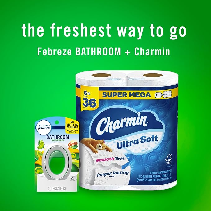 Febreze Bathroom Air Freshener, Odor-Fighting, Plug in Alternative, White, Air Fresheners for Small Spaces in Home, Bathroom, Kitchen, & Closet, Pet & Litter Box Odor Fighter, Gain Original Scent, 4ct