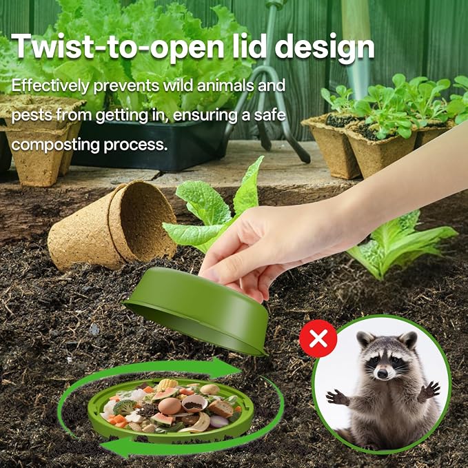 Inground Worm Composter, Mini Underground Worm Farm for Garden Beds, Outdoor Worm Compost Bin for Food Waste, Vermicomposting Bin for Beginners, Elderly, Children (7x7x7.4Inch), Green, 4-Pack