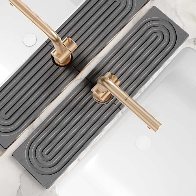 Large Faucet Mat for Kitchen Sink - Stone Drying Mat for Kitchen Counter, Diatomite Fast Drying Stone Sink Tray, Super Absorbent, Stylish Decor and Protector for Bathroom (Dark Grey, 23.6" x 5.5")
