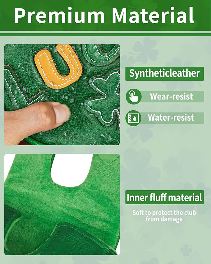 Golf Headcovers Golf Club Head Covers Four Leaf Clover Good Luck Charm - Clover Style Premium Leather Driver Fairway(FW) Wood Hybrid(UT) with Number Tags