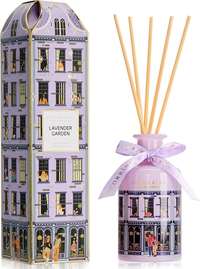 Reed Diffuser - Lavender Garden 6.76 fl oz Reed Diffuser with 8 Sticks Home Fragrance Bathroom Shelf Decor (Festive House Collection)