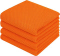 Homaxy 100% Cotton Waffle Weave Kitchen Dish Towels, Ultra Soft Absorbent Quick Drying Cleaning Towel, 13 x 28 Inches, 4-Pack, Orange