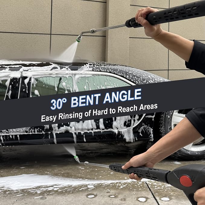 M MINGLE High Pressure Washer Gun with Extension Wand & 30° Curved Rod | Compatible with M22 14mm/15mm Fitting, 5 Nozzle Tips, 4000 PSI, for Car/Patio/Driveway Cleaning