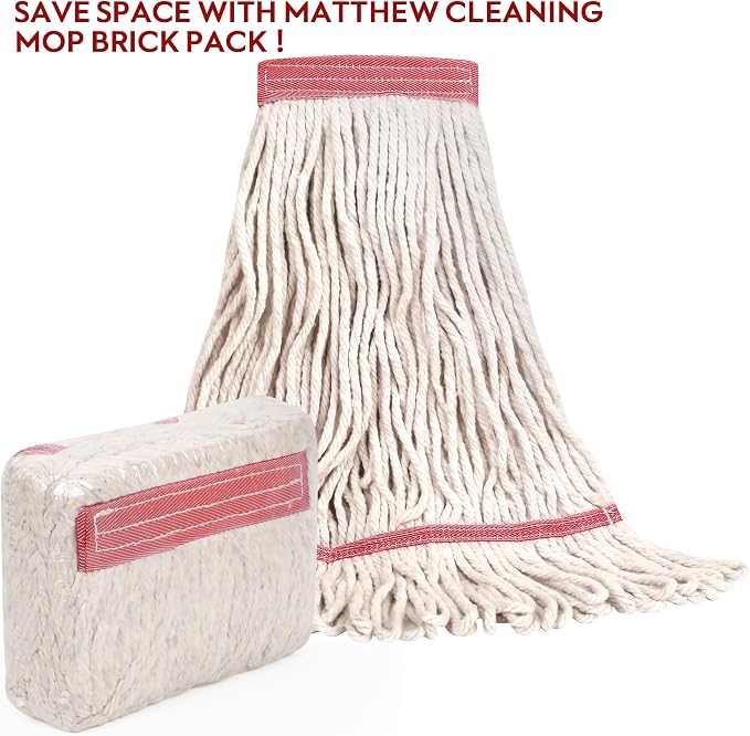 MATTHEW CLEANING Heavy Duty Mop Head Commercial Replacement for General and Floor Cleaning, Wet Industrial Blue Cotton Looped End String Head Refill (Pack of 6) White