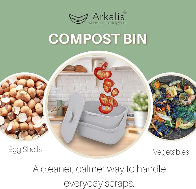 Kitchen Compost Bin – 1.3 Gallon Countertop Compost Bin with Lid, Odor-Blocking, No Charcoal Filters Needed, Indoor Compost Bin with Removable Basket, Easy Clean