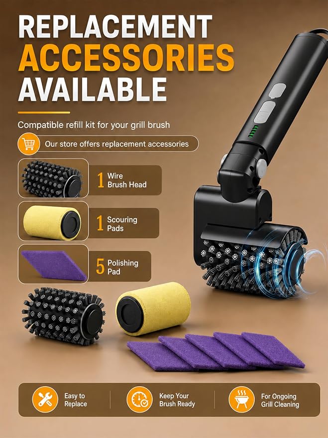 Electric Grill Brush, Cordless Automatic BBQ Grill Cleaner | Rechargeable Grill Cleaning Brush with 3 Heads, 3-Speed & Angle Adjust, 150Mins Runtime for Barbecue Grates