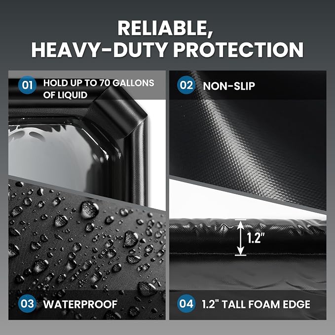 7'9" x 14' Garage Floor Mat, 610GSM PVC Containment Mat for Cars | Heavy-Duty, 1.2in Raised Edges, Waterproof Garage Protection, Non-Slip Design, Easy Hose Clean, Kit with Squeegee