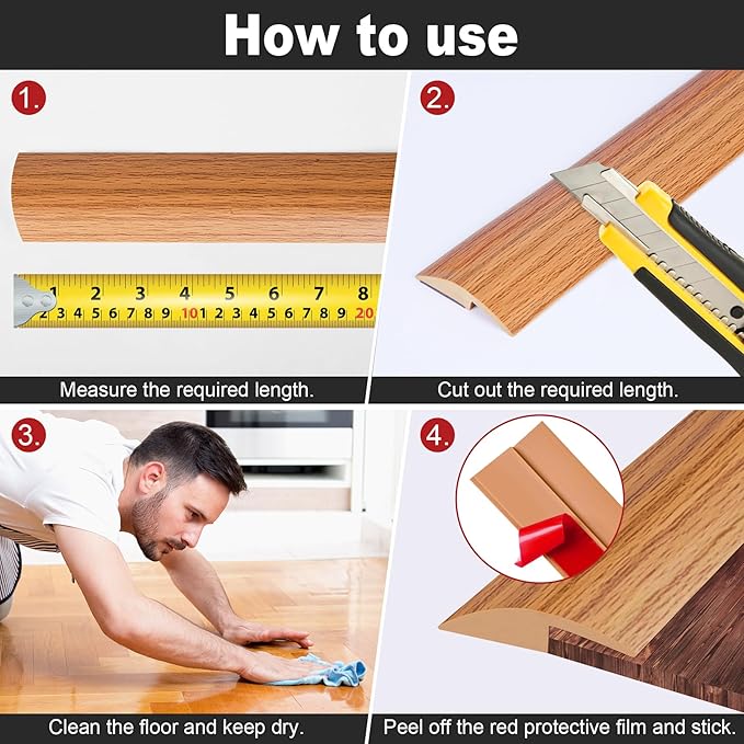 3.3Ft Carpet Floor Transition Strip, Self Adhesive Floor Edging Trim Strip, PVC Threshold Cover for Doorway, Floor Divider Strip Suitable for Threshold Height Less Than 5 mm - Light Brown Coffee