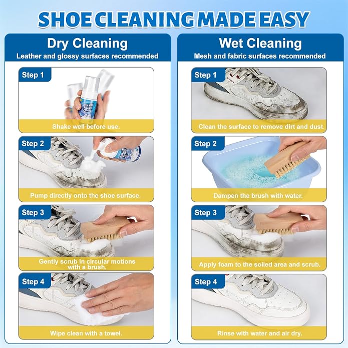 Jevvu Shoe Cleaner, Sneaker Cleaner Foam for Removing Stains and Dirt, Shoe Cleaning Kit for White Shoes