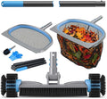 UIRWAY 6-in-1 Deluxe Swimming Pool Cleaning Kit - Includes Detachable Pool Brush, Deep Leaf Skimmer & Fine Mesh Net, Small Brush, Gloves, Adjustable Aluminum Pole Inground & Above Ground Cleaning